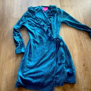 EUC Lilly Pulitzer crochet faux wrap romper sz M